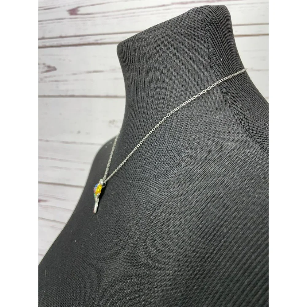 Girl's Tropical‎ Rainbow Gemstone Silver Parrot Pendant Fashion Necklace